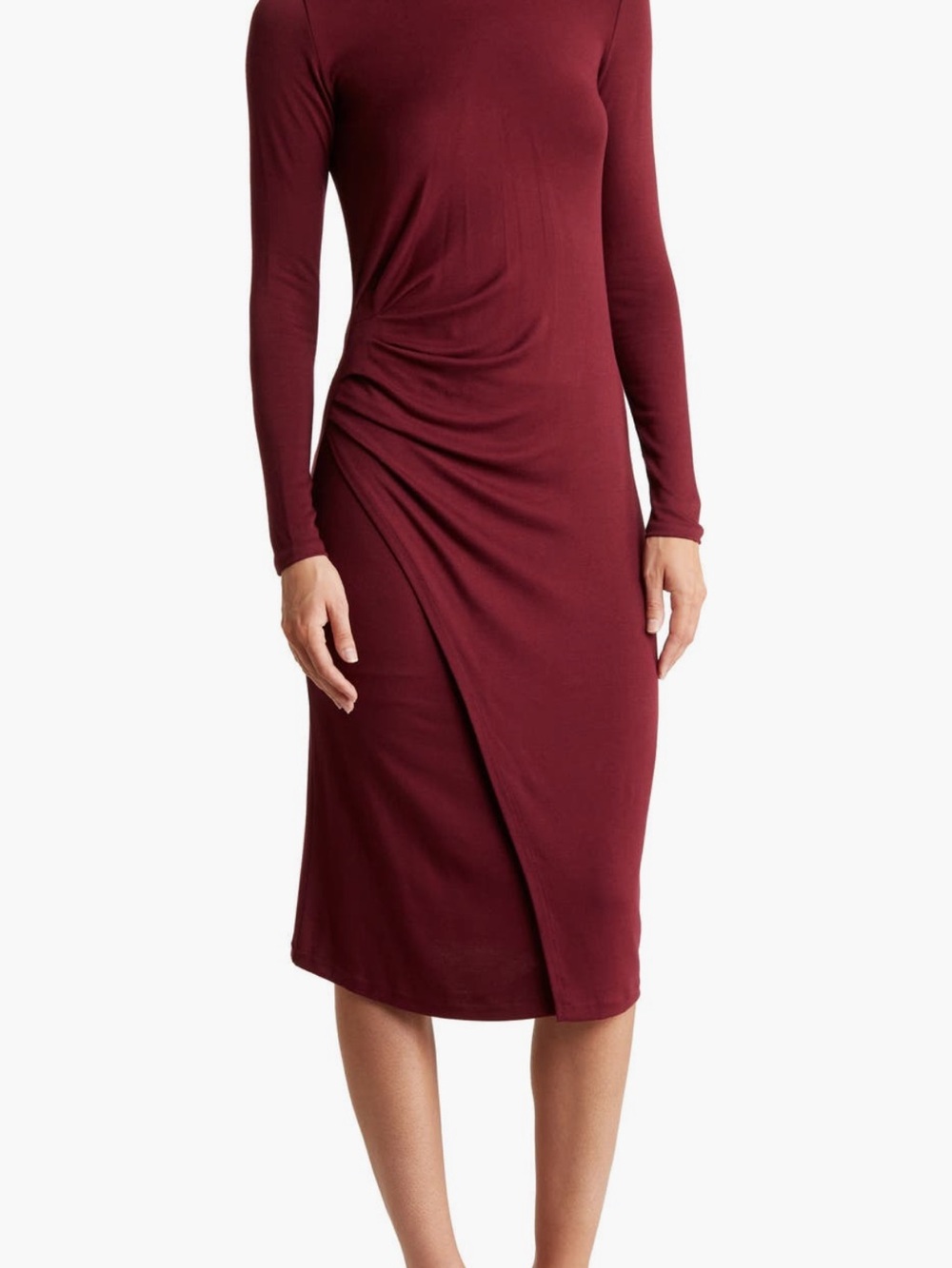 Vince Long-Sleeve gathered Twist-Detail Midi Dress in Burgundy